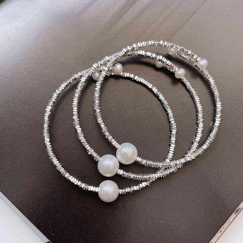 不规则碎银子手镯小众设计时尚百搭天然淡水珍珠手链闺蜜手环新款