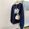 Sudadera de cuello redondo sin capucha para mujer, Nueva popular estilo europeo Primavera y Otoño 2026, Corte holgado para figuras petite, Hombro normal, Top grueso con forro polar para invierno