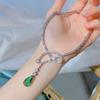 Collar de gota de agua creativo de nicho con diseño avanzado para mujer, con destellos de lujo, conjunto de tesoros verdes con diamantes, cadena con costuras, colgante de cadena para clavícula.