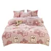 Juego de Cama de Terciopelo de Leche para Dibujos Animados de Cuatro Piezas Invierno Engrosado Coral Terciopelo Cálido Sábanas y Sábanas Ajustadas Juego de Ropa de Cama de Tres Piezas