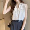 Camisa Blanca de Mujer sin Mangas Talla Grande Diseño de Chaleco en Forma de I Top Nicho Verano Suelta Versátil Camisa de Gasa