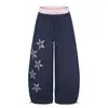 Pantalones de Pierna Ancha con Doble Cintura, Parches, Corte de Tijera, Hip-Hop para Hombre, Tendencia, Diseño Falso de Dos Piezas, Sentido de Diseño, Estrellas, Nicho, Sueltos, Largos