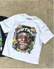 Moda Retro Versátil Primavera e Verão Nova Moda Distintiva Streetwear Americano Estampado Camiseta Casal Manga Curta Masculina e Feminina