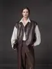 Chaleco Chaqueta de Cuero con Bolsillos Grandes Estilo Europeo y Americano para Mujer, Versátil y de Alta Gama, Chaleco de Piel de Oveja de Corte Holgado, Modelo Nuevo para Tallas Pequeñas