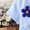 Baoxin Estilo Ins Transfronterizo Ropa de Verano para Bebé Top Holgado Floral de Manga Corta y Pantalones Acampanados Conjunto de Ropa para Niños