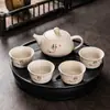 Conjunto de Chá Kung Fu com Bandeja, Conjunto Pequeno Portátil com Uma Bule e Quatro Xícaras para Casa, Dormitório, Hotel e Recepção de Convidados
