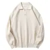 Suéter de moda retro primavera y otoño color crema albaricoque con solapa para hombre y mujer, suéter liso holgado