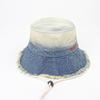 Chapéu de pescador novo para Primavera e Verão, jeans lavado, borda crua, cor degradê, etiqueta de couro vintage, aba larga, chapéu balde à prova de vento, chapéu de sol para mulheres