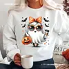 Moletom Transfronteiriço Halloween Fantasma Abóbora Morcego Estampado Pulôveres Feminino Tamanho Europeu
