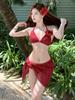 Nuevo Traje de Baño Rojo Separado 2025 para Mujer de Tres Piezas Bikini Sexy Puro Deseo para la Playa Dropshipping