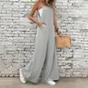 Procesamiento Personalización Suministro Exclusivo Transfronterizo Venta Caliente en Amazon Mono de Tirantes Pierna Ancha Europeo y Americano Pantalones Largos Casuales Sueltos para Mujer