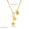 Moda Europea y Americana Estilo Marino Colgante Estrella de Mar Cola de Pez Caracola Cadena de Acero Inoxidable Chapada en Oro Joyería Collar
