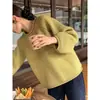 Suéter Solto Cor Sólida com Borda Enrolada Retrô Top Feminino Outono Inverno Novo Macio Grudento Estilo Casual Pulôver Malha Moda Feminina