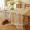 Mantel de ganchillo calado estilo francés con flecos, mantel de comedor vintage de algodón y lino, mantel rectangular estilo pastoral para uso doméstico