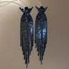 Brincos de Franja Geométricos Estilo Europeu e Americano com Diamantes, Brincos de Luxo Leve de Alta Qualidade, Brincos Statement Modernos e Estilosos