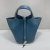Bolsa de Mão de Couro Bovino Tc de Primeira Camada de Alto Padrão Costurada Semi-Manualmente com Fio Encerado Ferragens de Aço 18cm Estilo Cesta Bolsa Saco