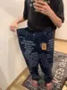 Pantalones de pierna ancha Scimitar con estampado de letras azules Marca de streetwear americana Jeans rectos vintage lavados Hip-Hop