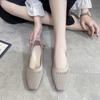 Sapatos femininos de camada única com sola macia, novos mocassins de malha respirável com bico quadrado e cano baixo, pretos, primavera e verão 2023