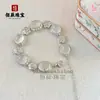 Pulseira de Calcedônia Branca Gelo Natural Prata 925 Banhada a Cobre Incrustada com Esmeralda Verde Imperial Pulseira Ágata Rosa Jade Presente Exquisito