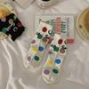 24 nuevos calcetines cortos de estilo japonés con carita sonriente para primavera y verano, calcetines retro blancos con letras para mujer, calcetines dopamina
