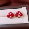 Brincos Pingente Redondo com Agulha de Prata Galvanizada em Ouro Real 18K Brincos com Atmosfera Retrô de Ano Novo Brincos Versáteis de Luxo Leve para Mulheres