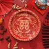 Platos de Papel Desechables Festivos para Bodas, Banquetes de Boda, Platos para Dulces y Frutas Secas, Platos Rojos para Cena de Compromiso y Boda
