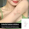 Pegatina de tatuaje con diseño de mariposas rosas y contornos dorados, diseño floral y de mariposas, adecuada para la clavícula y el brazo superior, crea una atmósfera suave, pegatina de tatuaje impermeable
