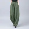 Novas Calças Tai Chi Femininas Soltas Plus Size, Calças Harem, Calças Lanterna, Calças de Perna Larga, Estilo Chinês Retrô, Primavera, Verão e Outono, Algodão e Linho