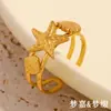 Moda Transfronteriza Europea y Americana Personalidad Verano Temática del Océano Joyería Acero Inoxidable Chapado en Oro de 18K Anillo Abierto de Estrella de Mar