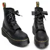 Botas de Moda de Couro Crazy Horse de Primeira Camada Pretas com Solado Grosso de 6 Furos para Mulheres 1460 Botas Curtas Femininas Estilo Britânico Plataforma com Cadarço Botas de Motocicleta de Trabalho