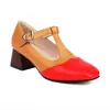 Zapatos nuevos de tira en T con combinación de colores, punta cuadrada, de una sola capa, con tacón medio grueso, tallas grandes 40-47, zapatos de comercio exterior, entrega