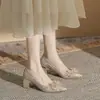 Jin Jin CH60-46 zapatos de boda de tacón grueso y punta fina para mujer 2024 nuevos zapatos de una sola capa para primavera y otoño sexy zapatos de novia tacones altos para mujer