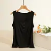 Camisola de fio para mulheres, roupa íntima de verão, botão, anti-exposição, peça externa versátil, modeladora, branca, sem mangas, top para usar por baixo