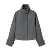 Chaqueta de Lana de Temperamento Gris de Alta Calidad Europea y Americana Transfronteriza para Mujer Otoño e Invierno Chaqueta Casual Holgada
