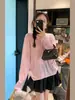 Camiseta de Punto Henley de Manga Larga con Medio Botón Zheng Chunhua Ju de Lana Suave para Mujer, Ligeramente Transparente, Corte Holgado, Cubre-todo Versátil