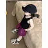 Estilo Coreano para Niños Verano 2026 Nuevo Camiseta sin Mangas Negra con Estampado de Letras y Puntada de Contraste Pantalones Cortos Casuales Morados para Niños