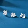 Plata de ley s925 microincrustada con circonita trébol de cuatro hojas cuenta espaciadora eslabón de pulsera de doble asa accesorio para pulsera de cuentas DIY de doble asa