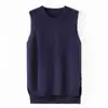 Colete de Tricô Solto Versátil com Fenda Novo para Outono e Inverno Feminino Cor Sólida Cardigan Sem Mangas Suéter Gola Redonda Peça Externa Colete