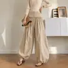 Cós estiloso com cordão, barra com babados, calça pantalona, calça longa de corte solto, calça casual para mulheres, coleção de outono, cintura alta, cinza, caimento relaxado