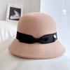Colgante Redondo Estilo Japonés Sombrero de Pescador con Lazo para Mujer Otoño e Invierno Topper de Lana Australiana Sombrero de Fieltro Retro Estilo Clásico Sombrero de Cubo Moderno