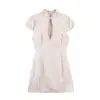 Vestido de verano para mujer estilo europeo y americano, nuevo, de moda, elegante, con textura de satén de seda, abertura, manga corta