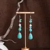 Brincos Geométricos Boêmios Turquesa Exquisitos Estilo Étnico Retrô Brincos Longos Simples Europeus e Americanos com Pingente de Gota d'Água