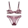 Lencería europea y americana estilo francés, sujetador de encaje sexy fino transparente, conjunto de sujetador de verano para busto grande adelgazante anti-flacidez para mujer