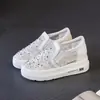 Sapatos Femininos Casuais Plataforma com Strass Florido Malha Interna Aumento de Altura Salto Anabela Aumento de Altura 7cm Lançamento 2025 Primavera e Verão