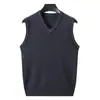 Suéter de lã 100% Merino para homens, gola V sem mangas, suéter para pais de meia-idade e idosos