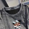 Playera Estampada de Manga Corta Lavada de Comercio Exterior de Estación Independiente Verano Casual Parejas Ropa Holgada de Media Manga Venta al por Mayor Transfronteriza
