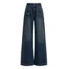 26 Pantalones de mezclilla retro, corte relajado, efecto de lavado nuevo para mujer, colección de otoño, tiro alto, adelgazantes, pierna ancha, largo hasta el suelo