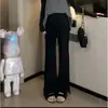 Moda Gestante 2026 outono e inverno calça de gestante que faz as pernas parecerem mais longas, calça longa de tricô versátil com fenda e alças ajustáveis