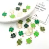 Trevo de Quatro Folhas com Gotejamento de Óleo Verde Acessórios para Joias DIY Pulseira Brincos Chaveiro Pingente de Liga Charme Acessórios