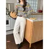 3er Mañana Otoño Nueva Llegada Color Bloque Rayas Cuello Redondo Holgado Adelgazante Cardigan de Punto ZY4389